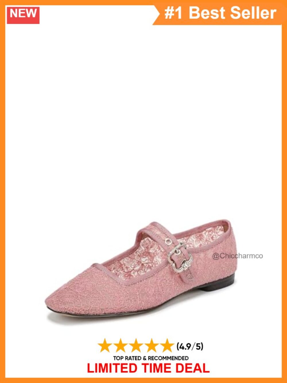 Mesh Flats with Floral Design and Buckle Closure